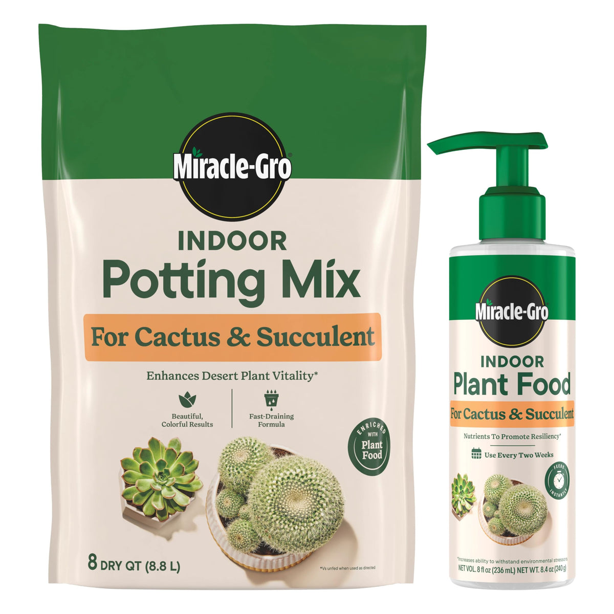 Miracle-Gro Indoor Potting Mix bag for cactus and succulents improves drainage and root health