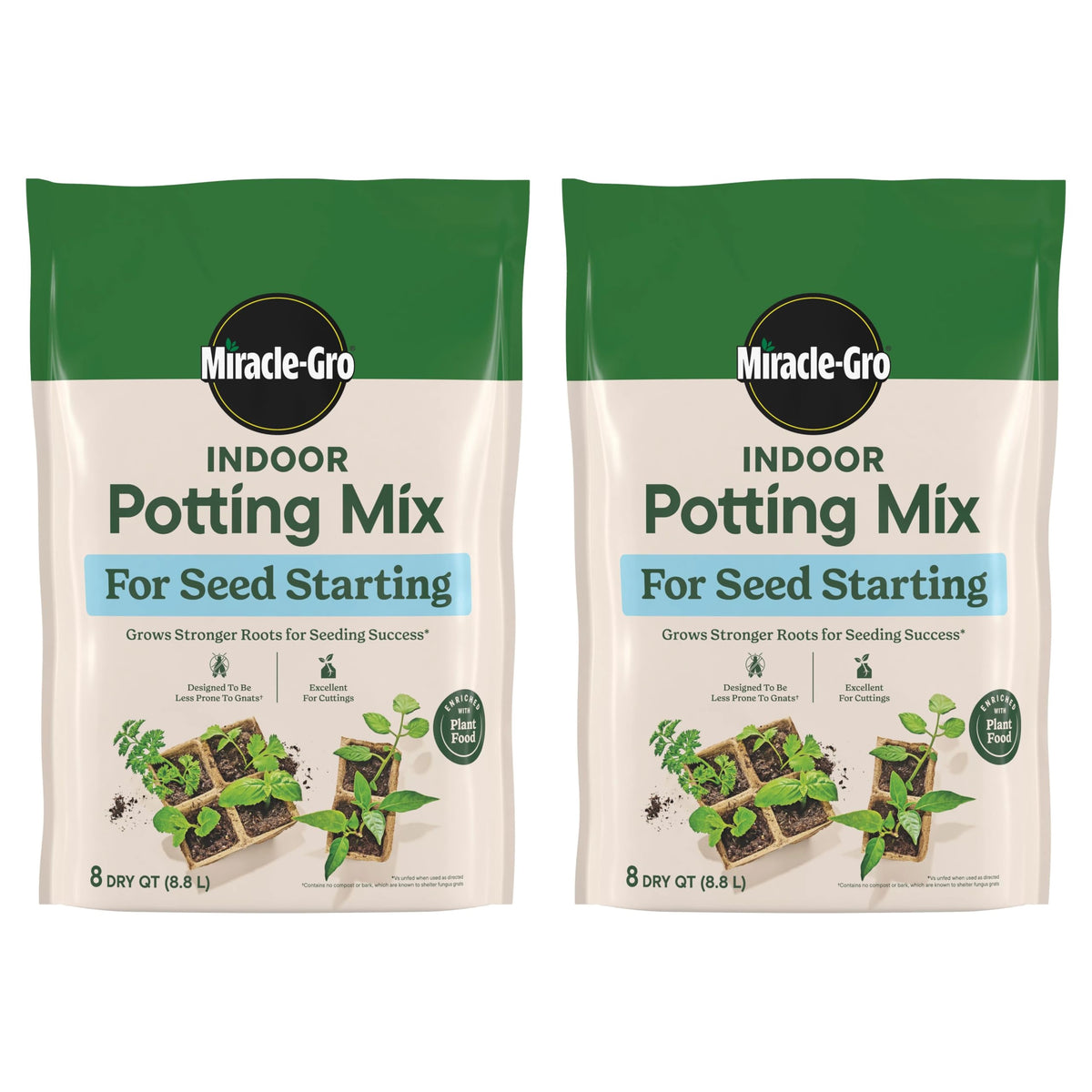 Miracle-Gro Indoor Potting Mix seed starting bag two-pack ready for seed trays
