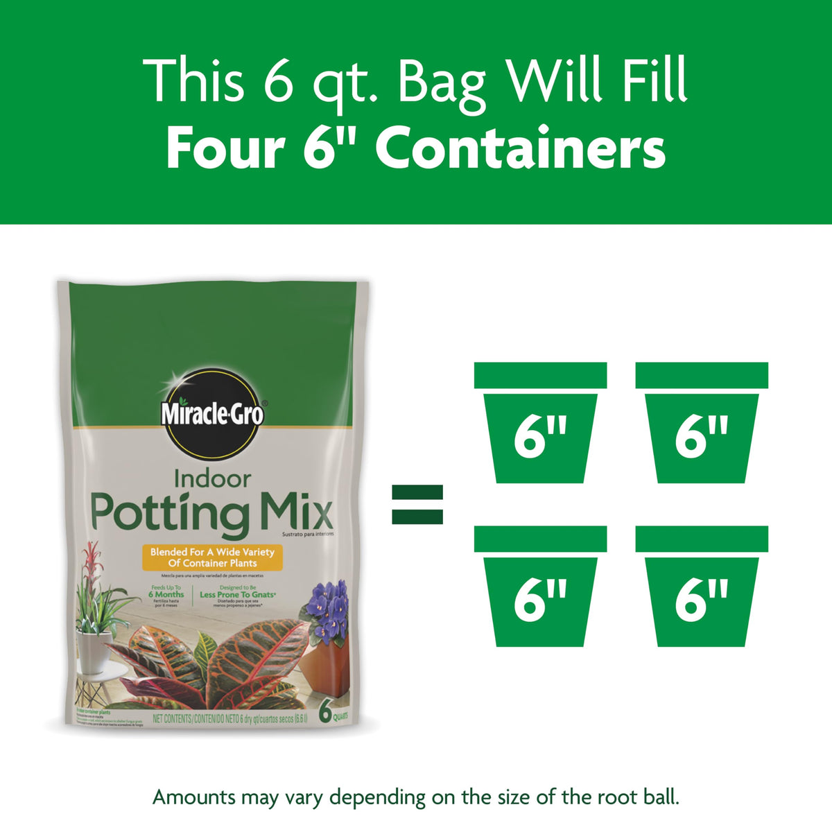 Miracle-Gro Indoor Potting Mix supports tropical, foliage, and flowering plants.