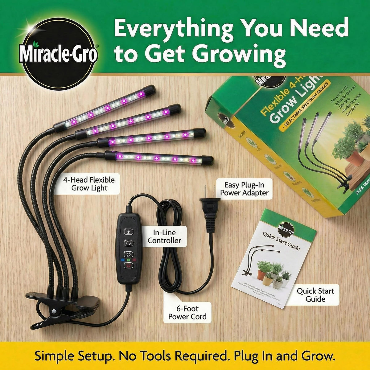 Miracle-Gro Clip-On Design fits desks or shelves up to 2.5 inches thick.