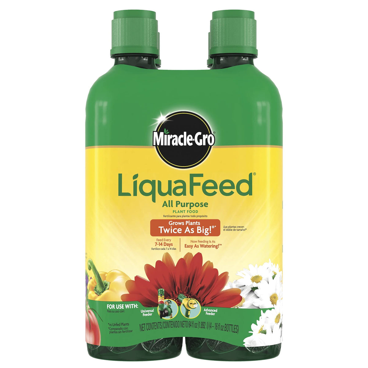 Miracle-Gro LiquaFeed all-purpose bottle for easy garden feeding at the plant base.