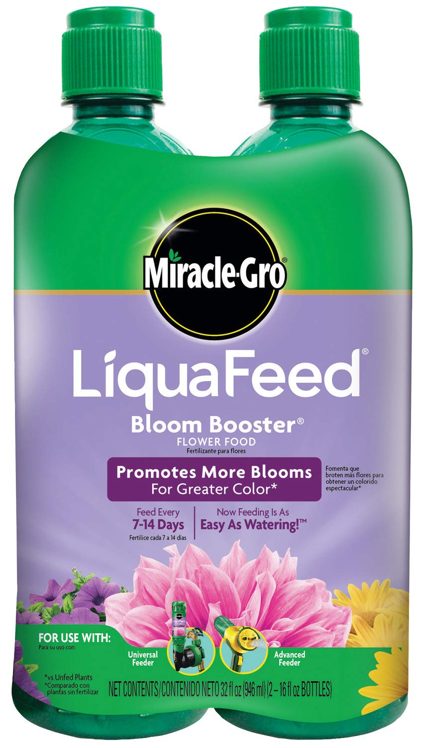 Miracle-Gro LiquaFeed All Purpose bottle delivers nutrition for flowers, vegetables, trees, and shrubs.
