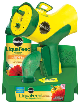 Miracle-Gro LiquaFeed Garden Feeder connects easily to a hose for effortless feeding.