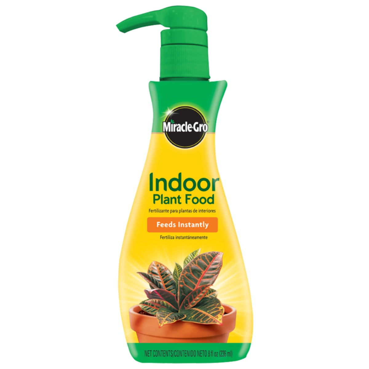 Miracle-Gro Liquid Plant Food 8 oz bottle for indoor plants, promotes healthier growth.