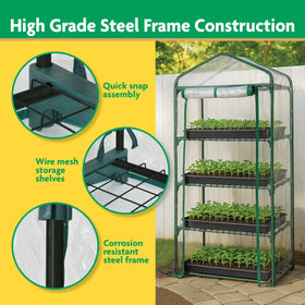 Miracle-Gro mini greenhouse assembled shows tool-free setup for quick gardening.