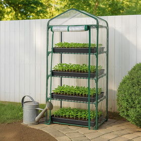 Miracle-Gro mini greenhouse dimensions convey 23W x 17.4D x 57H footprint.