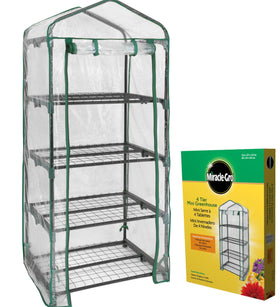 Miracle-Gro mini greenhouse front view shows compact, stackable design for seeds and herbs.