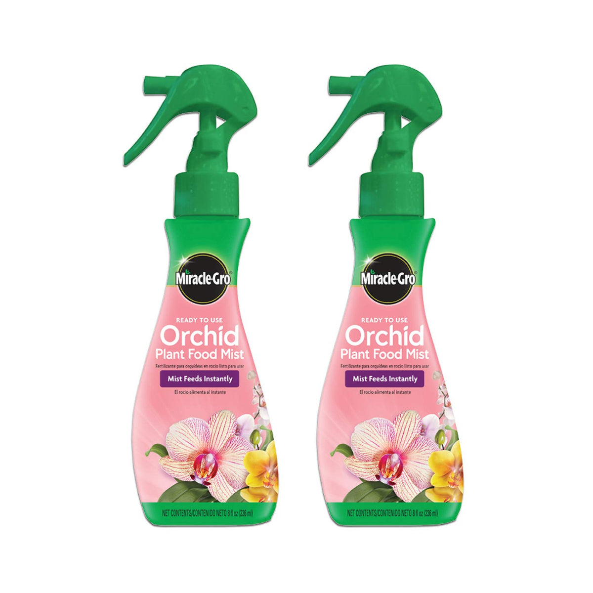 Miracle-Gro Orchid Mist bottle front showing ready-to-use formula for indoor orchids