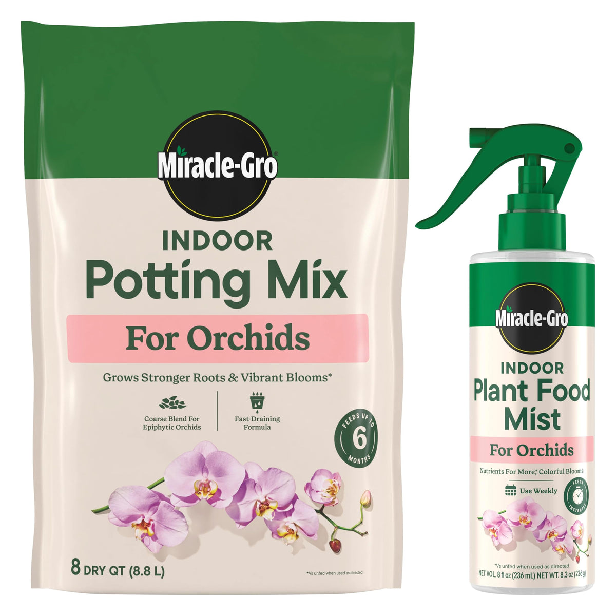 Miracle-Gro Orchid Potting Mix 8 qt bag ready for repotting to improve drainage.