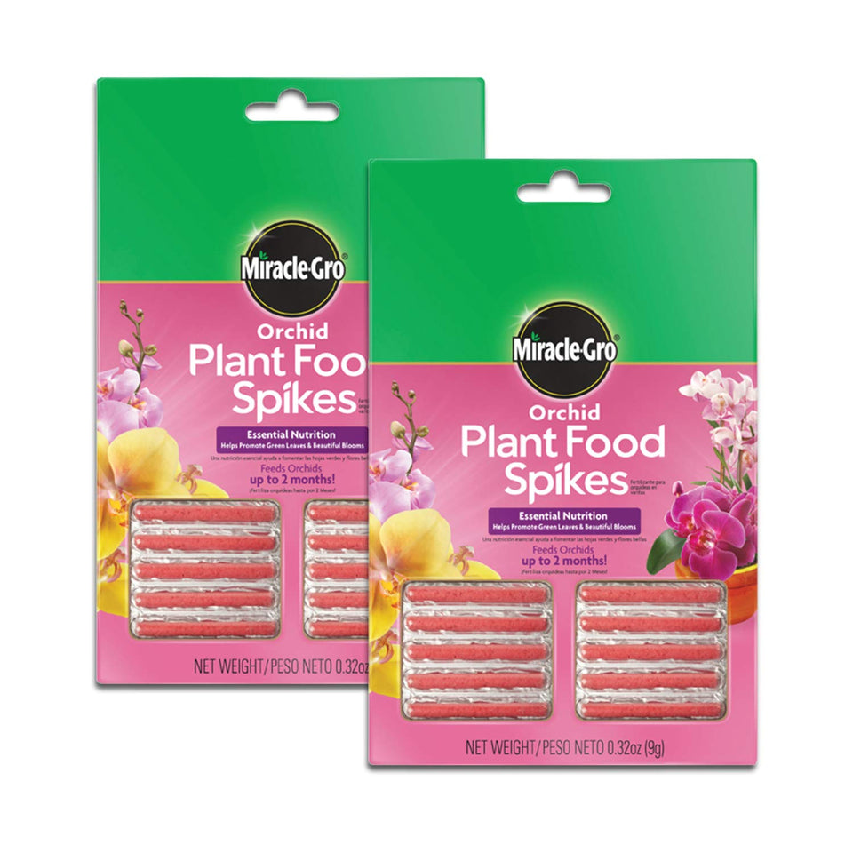Miracle-Gro Orchid Plant Food Spikes two-pack on display for easy orchid feeding.