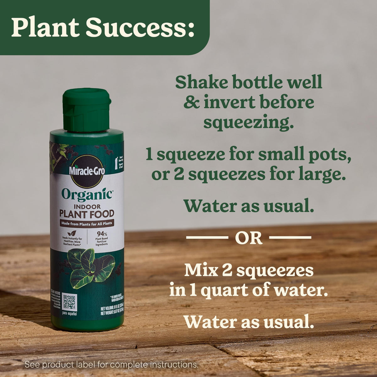 Miracle-Gro Organic Indoor Plant Food applied to large pots for robust growth
