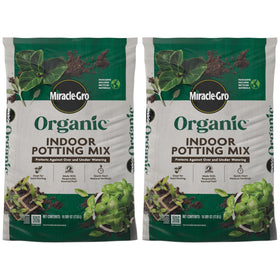 Miracle-Gro Organic Indoor Potting Mix bag for indoor containers promotes balanced moisture.