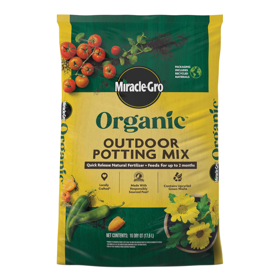 Miracle-Gro Organic Outdoor Potting Mix close-up revealing rich soil texture for containers