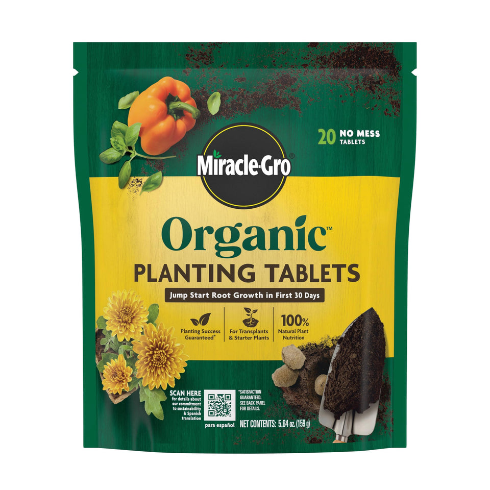 Miracle-Gro Organic Planting Tablets packaging shown for convenient organic gardening