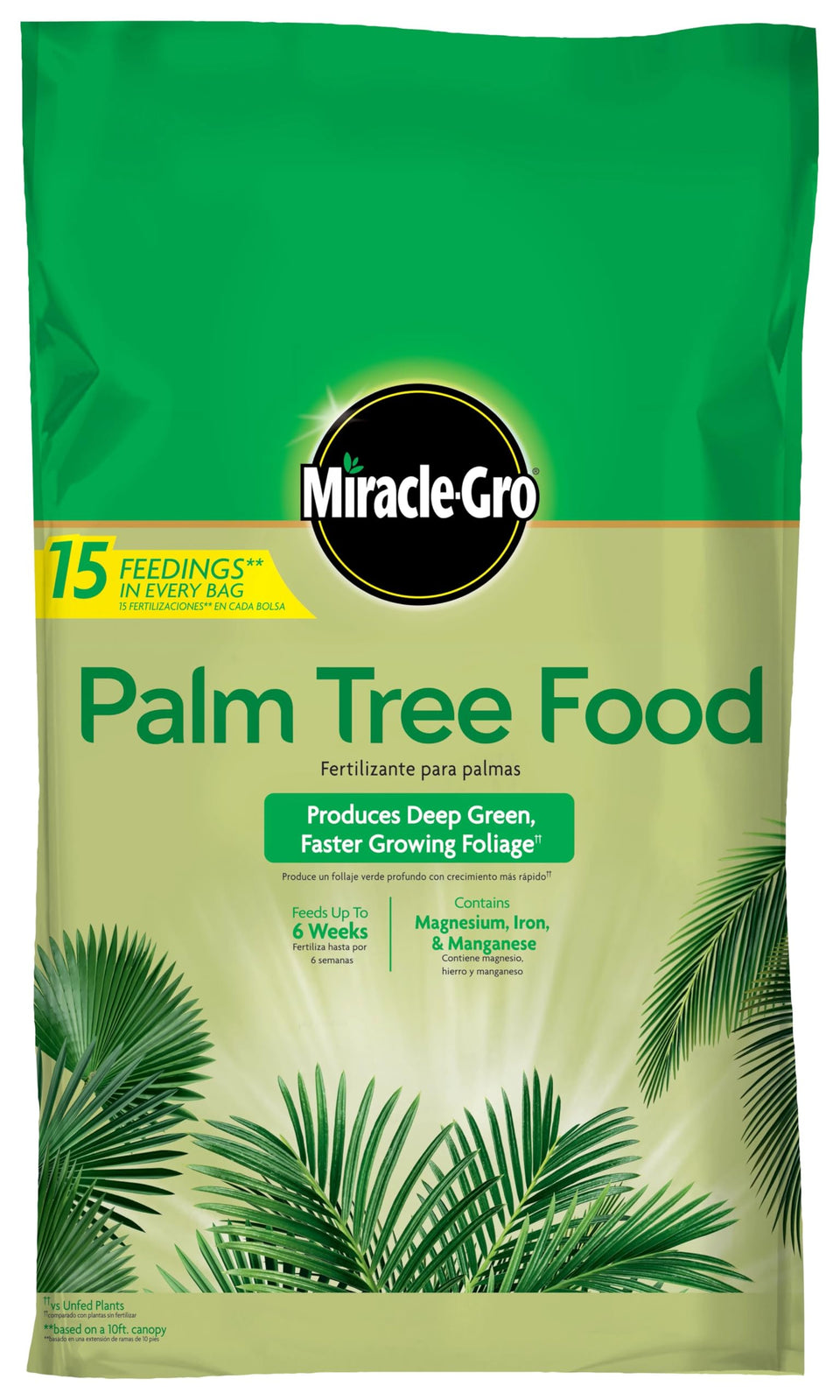 Miracle-Gro Palm Tree Food promotes deep green foliage for vibrant palms.