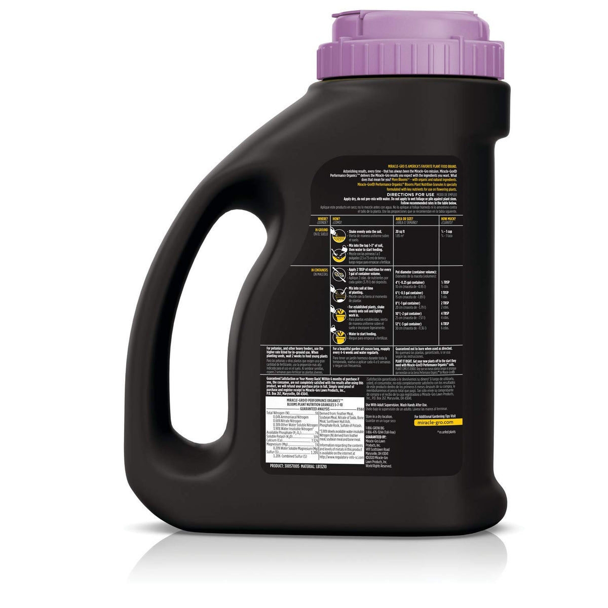 Miracle-Gro Performance Organics Blooms granules dry application demonstrate easy feeding