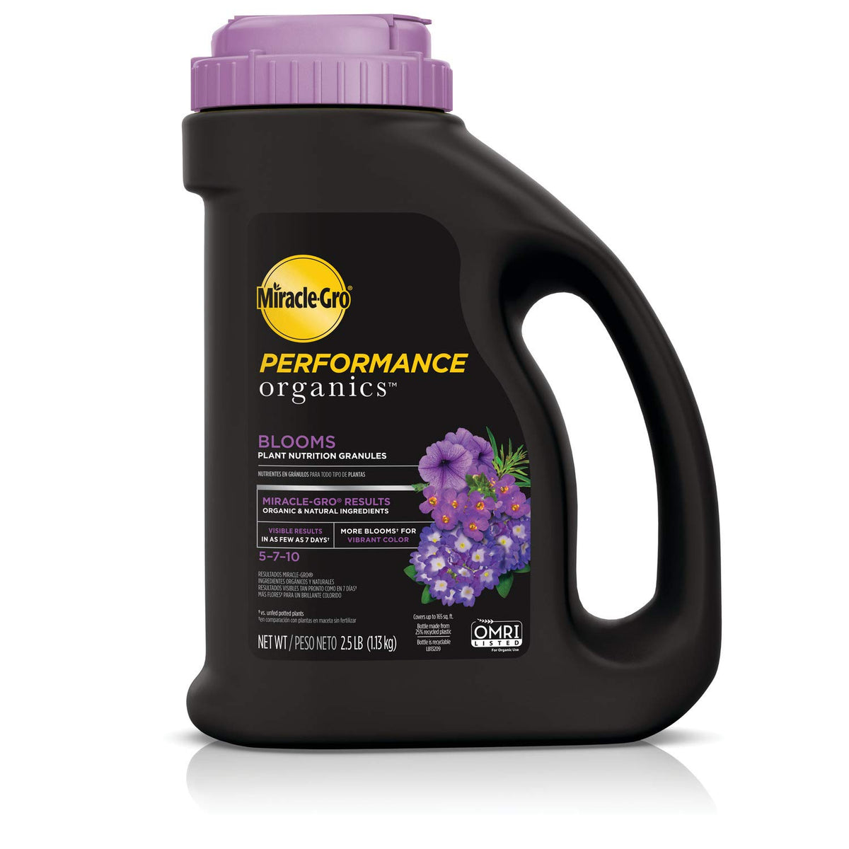 Miracle-Gro Performance Organics Blooms granules package for organic flowering plant nutrition