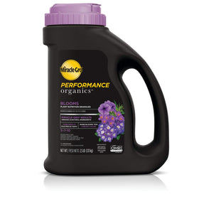 Miracle-Gro Performance Organics Blooms granules package for organic flowering plant nutrition