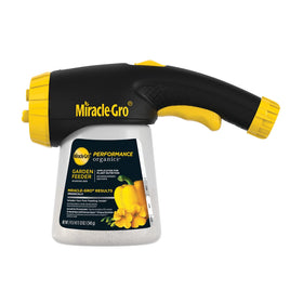 Miracle-Gro Performance Organics Garden Feeder ready to attach to hose for easy feeding.