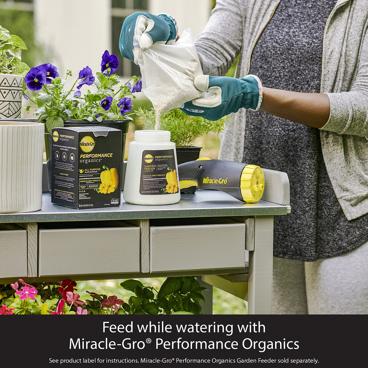 Easy-to-use garden feeder setup for Miracle-Gro Performance Organics, enabling effortless garden watering