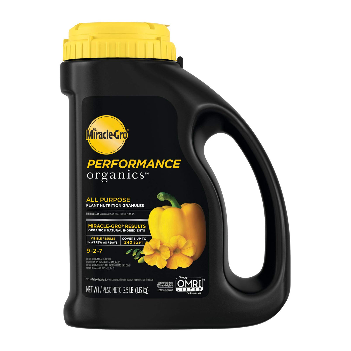 Miracle-Gro Performance Organics granules in shaker-cap bottle for easy feeding