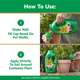 Miracle-Gro Pour & Feed nourishes potted flowers and foliage around deck or balcony