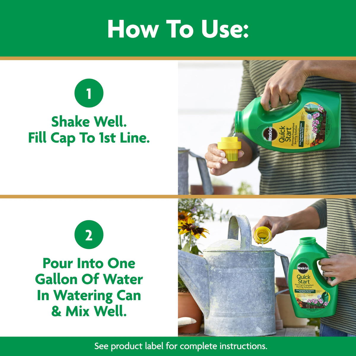 Miracle-Gro Quick Start for seedlings, flowers, and vegetables in a garden.
