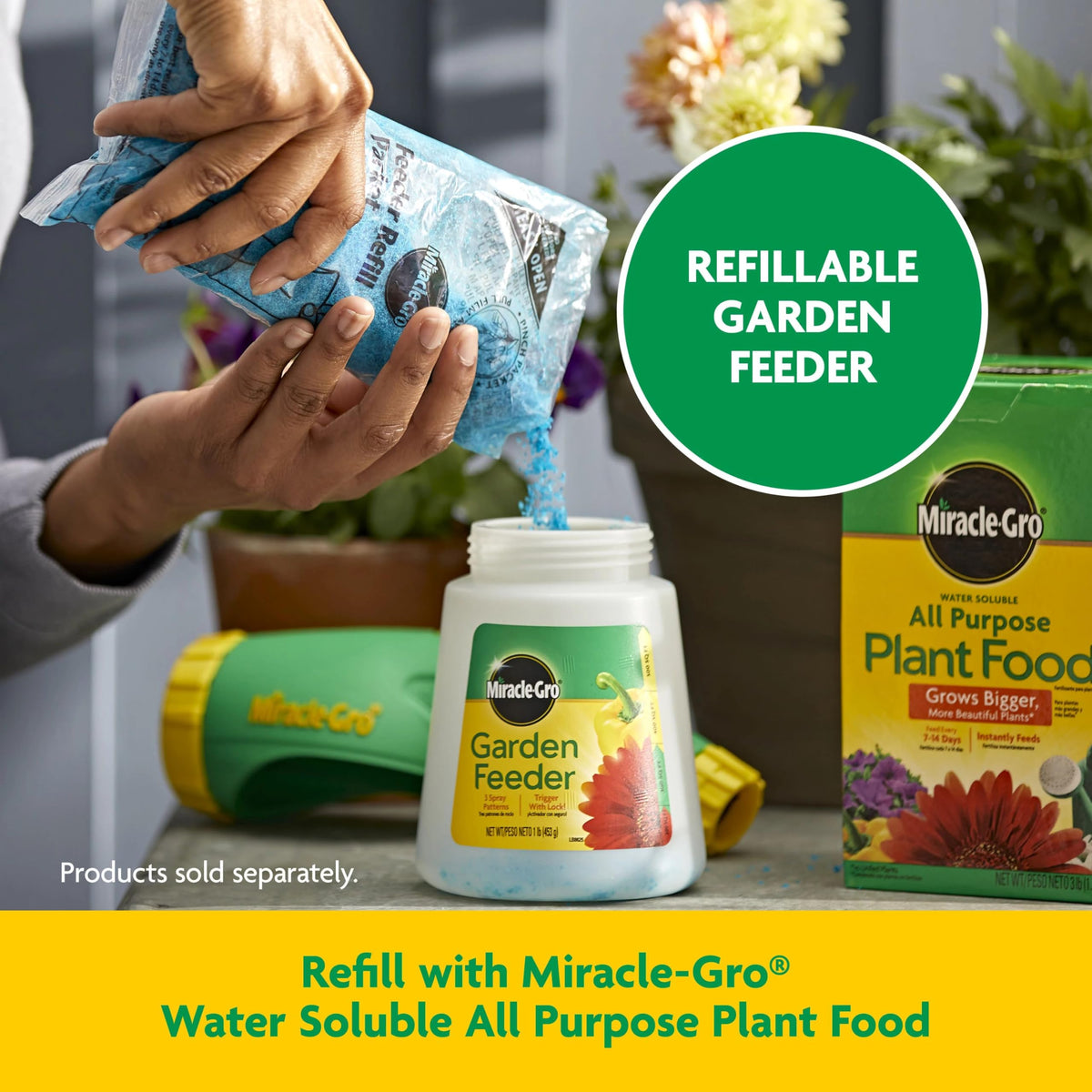 Ready-to-use Miracle-Gro feeder in a compact 1 lb package.