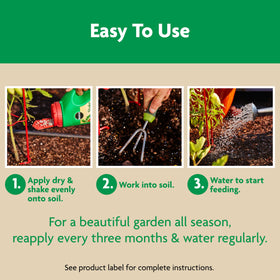 Miracle-Gro Shake 'N Feed provides 3-month feeding for vegetables.