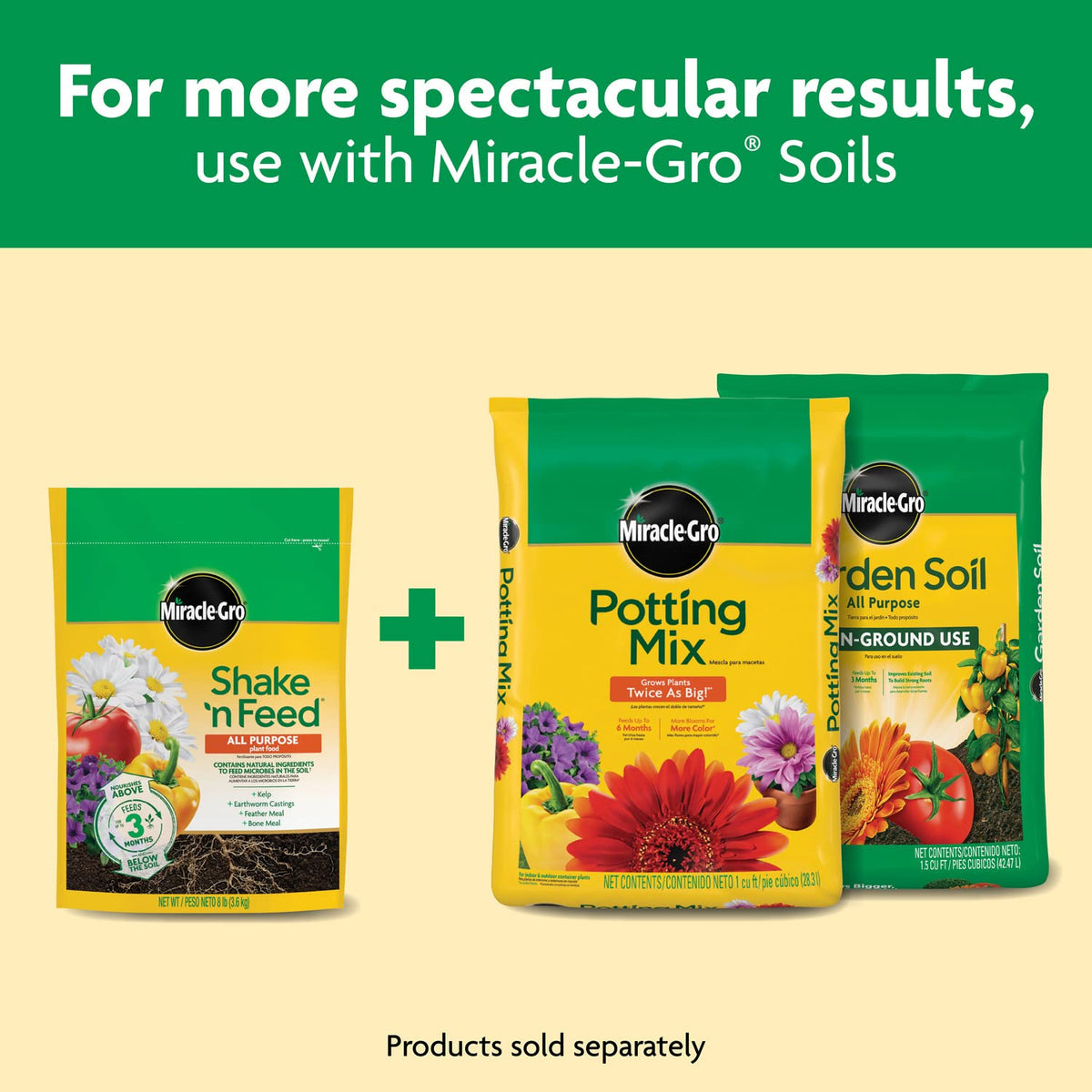 Flowers flourish with Miracle-Gro Shake 'N Feed all-purpose plant food.