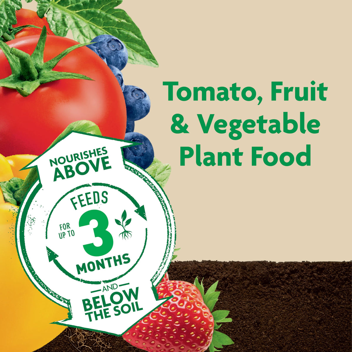 Miracle-Gro Shake 'N Feed ready for soil application supports veggie growth.