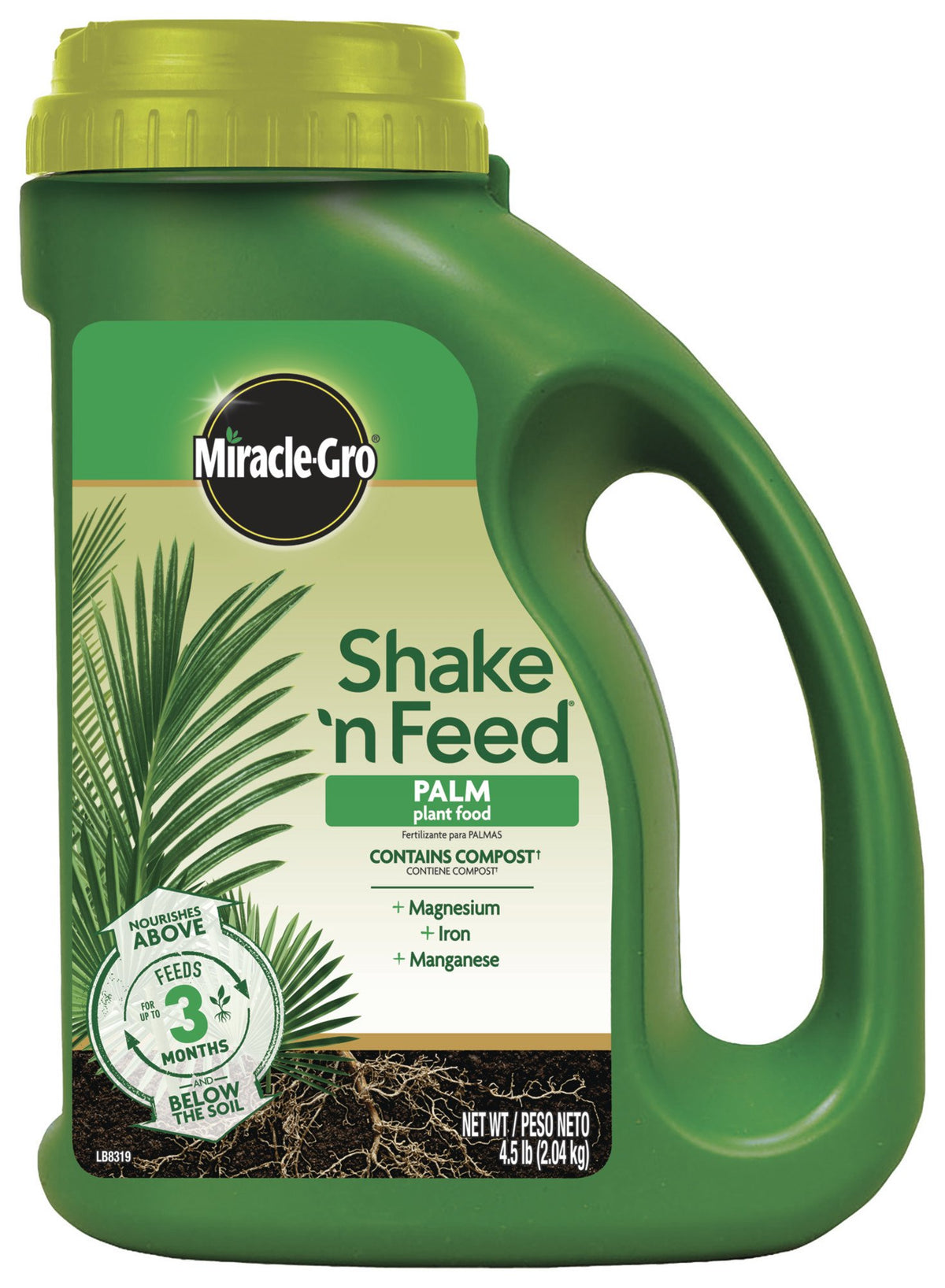 Miracle-Gro Shake 'N Feed Palm Plant Food bottle ready for palm care