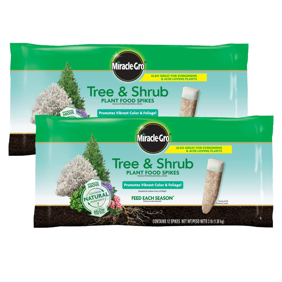 Miracle-Gro Tree & Shrub spikes in soil delivering root nutrition for lush foliage