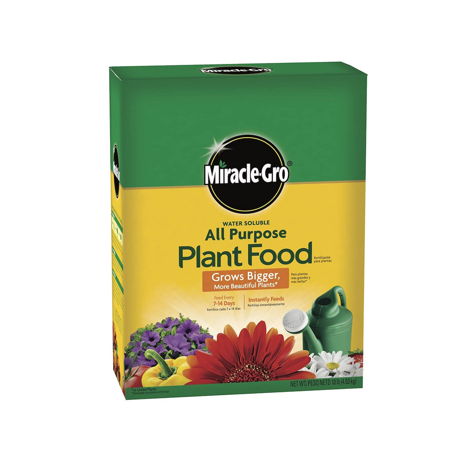 Miracle-Gro Water Soluble Plant Food bottle ready for indoor and outdoor feeding