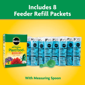 Miracle-Gro solution being diluted in a watering can for even feeding