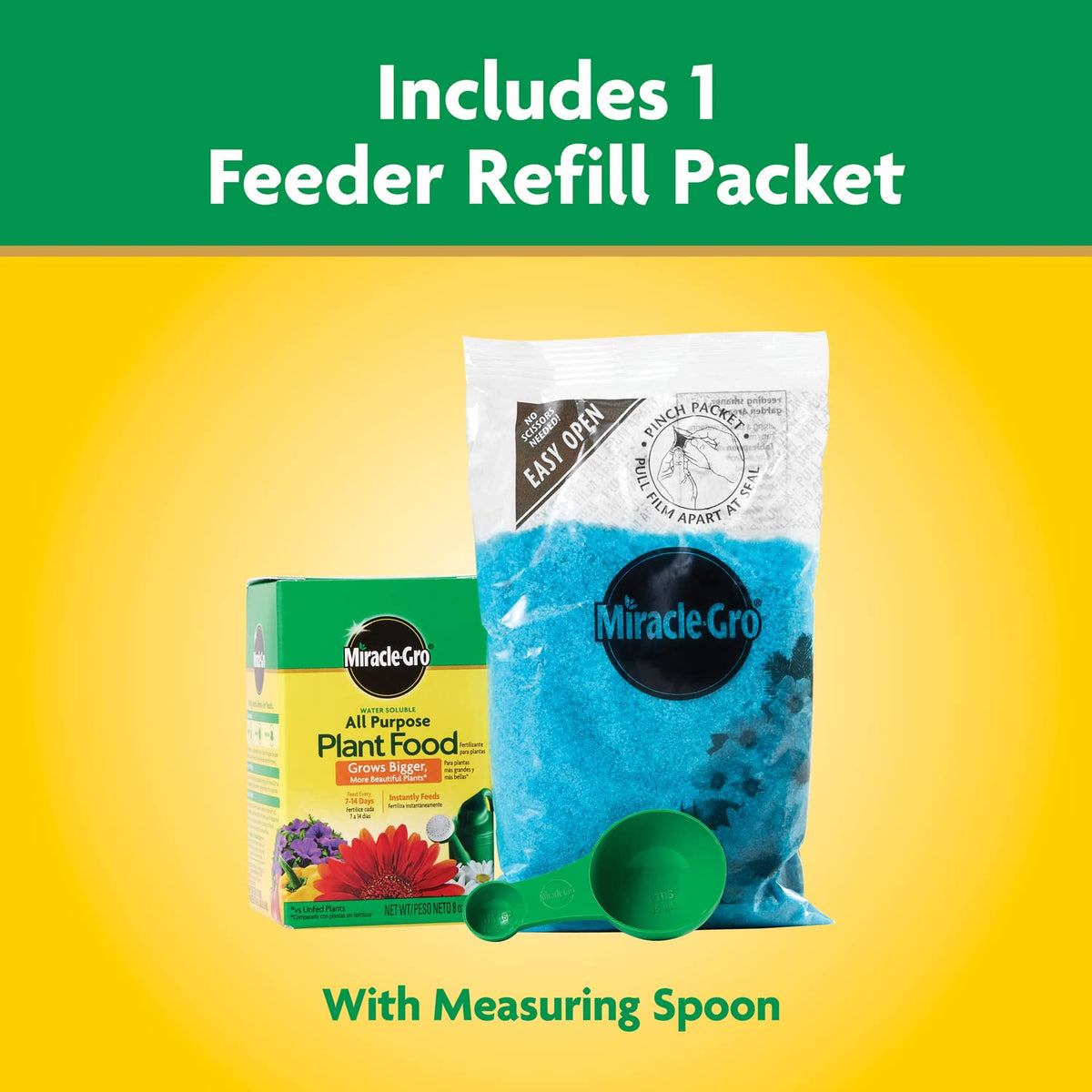 Miracle-Gro dissolving powder in water for easy indoor plant nourishment.