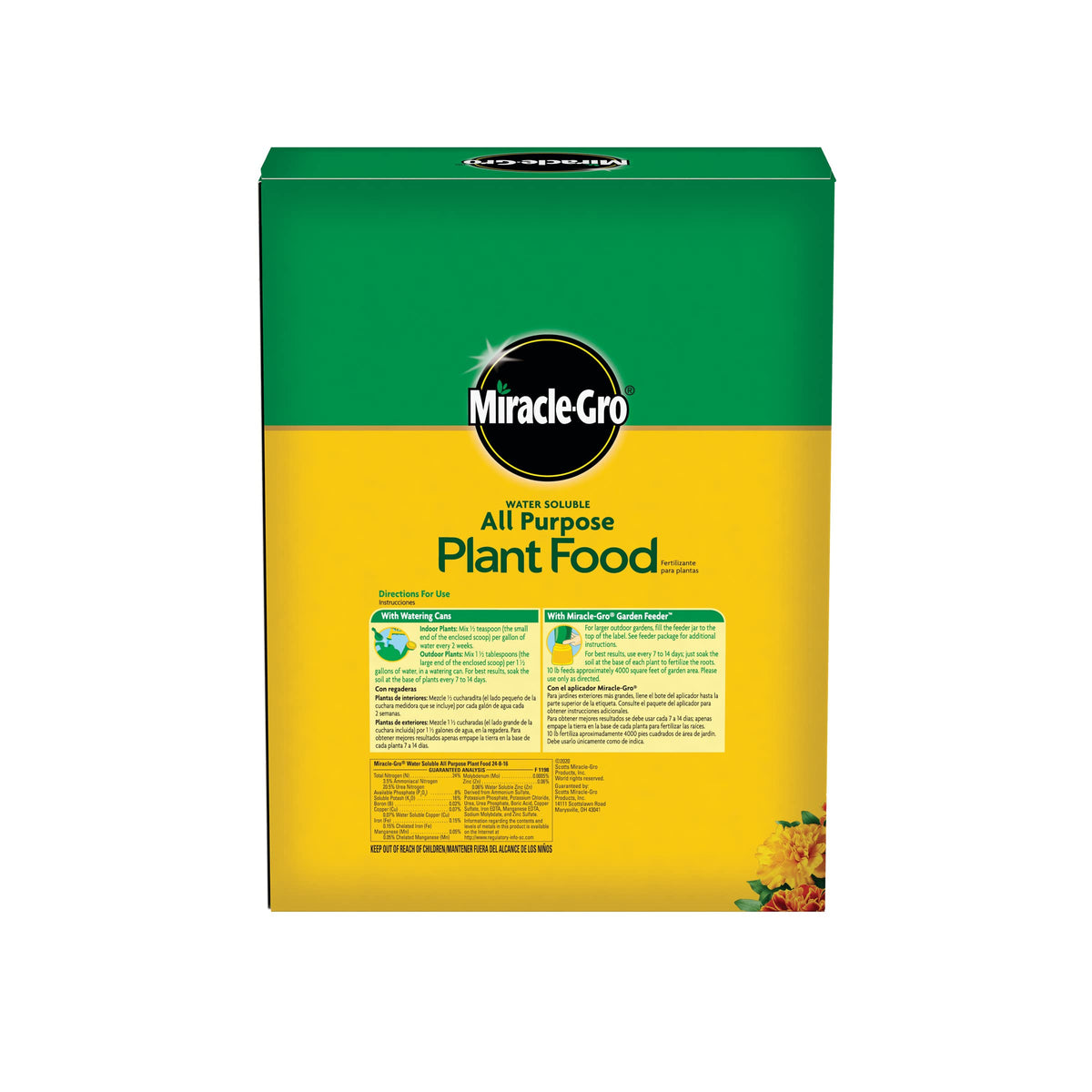 Miracle-Gro scoop measures 1/2 teaspoon for indoor feeding