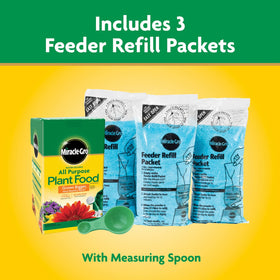Miracle-Gro scoop and bottle ready for indoor plant feeding.