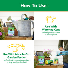 Miracle-Gro Water Soluble indoor plants dilution enables simple mixing with water.