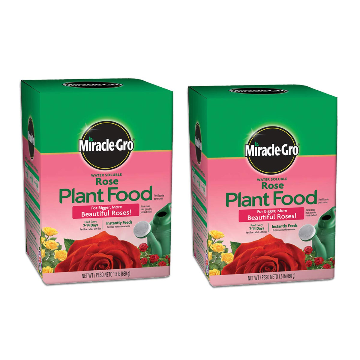 Miracle-Gro water-soluble rose food box with clear 1.5 lb packaging for easy feeding