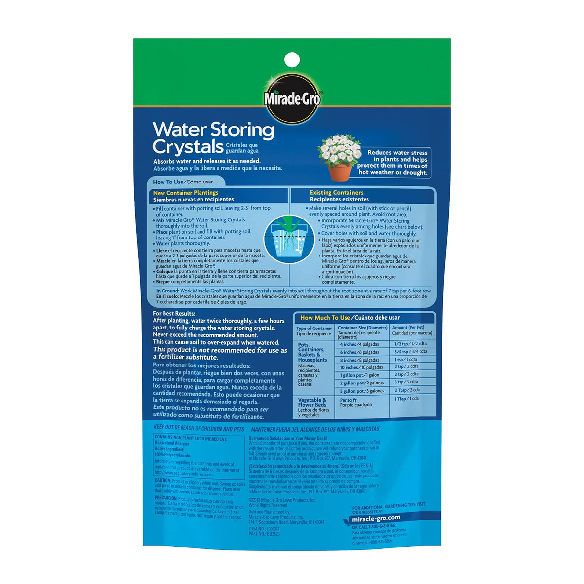 Miracle-Gro Water Storing Crystals in outdoor beds buffering moisture during drought.
