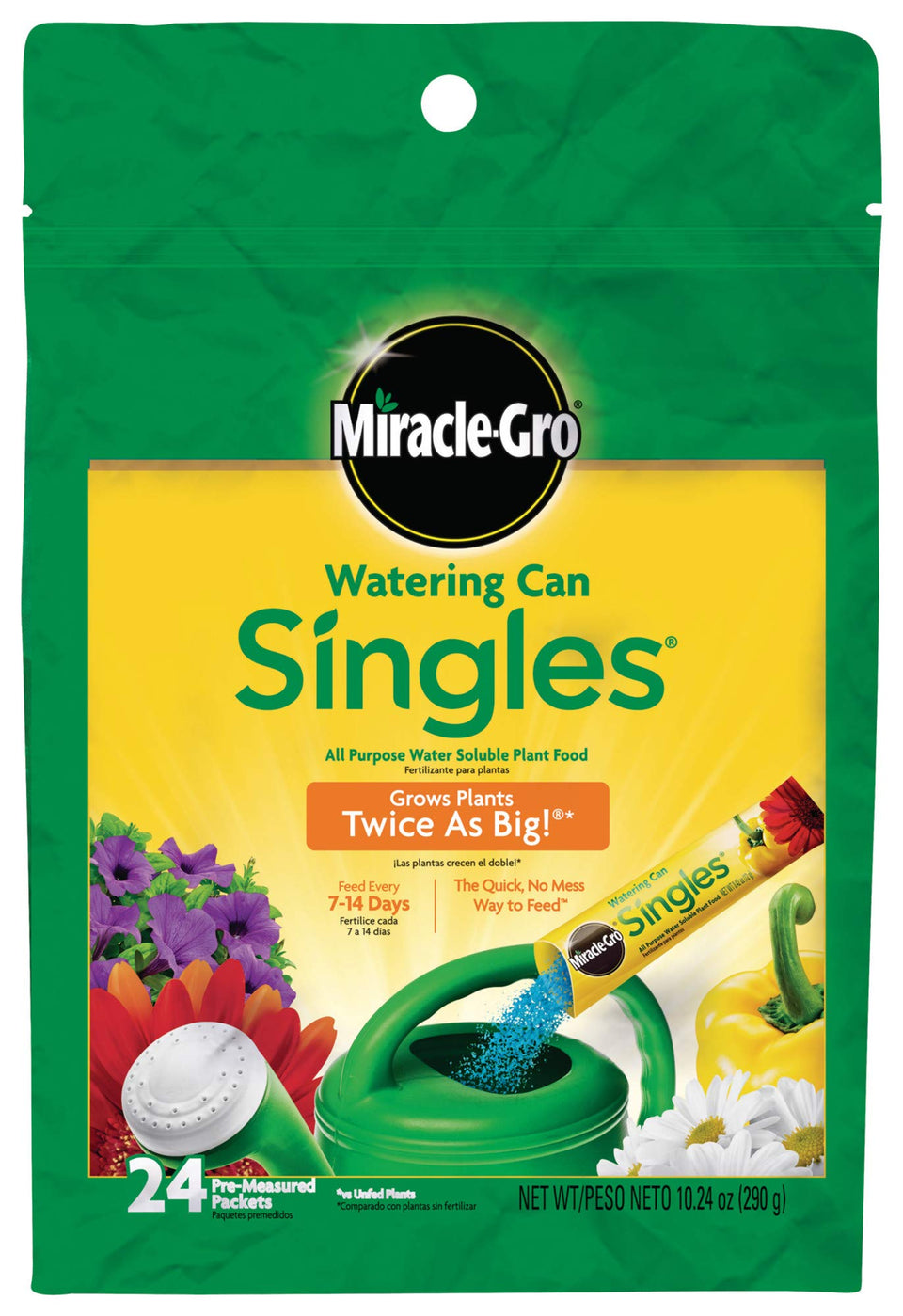 Miracle-Gro Watering Can Singles packet open for quick, mess-free feeding