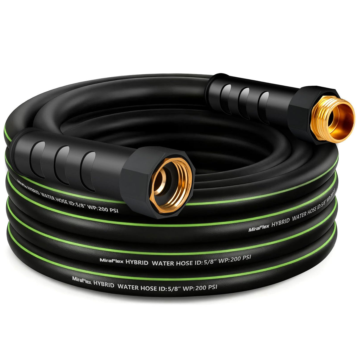 MiraFIex non-expanding garden hose 25ft in straight layout for easy watering and storage