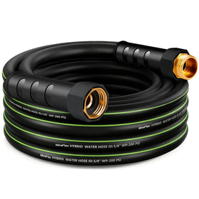 MiraFIex non-expanding garden hose 25ft in straight layout for easy watering and storage