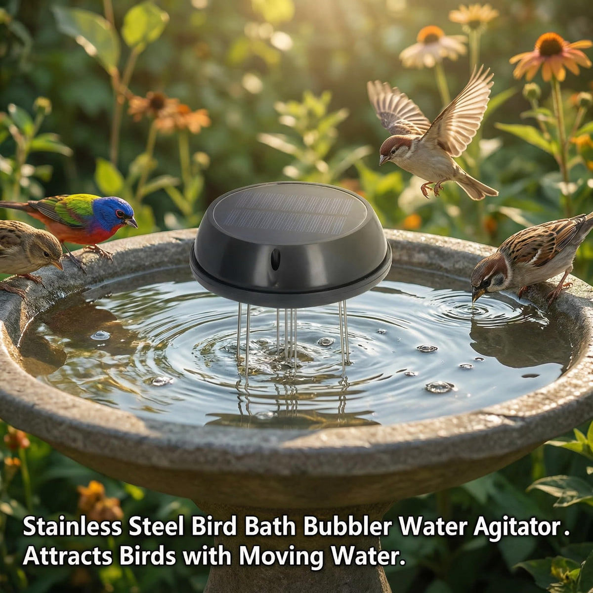Miriam Song water agitator keeps bird bath water oxygenated and clear