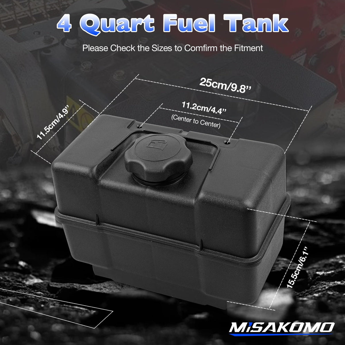 Misakomo 691993 fuel tank with shut-off valve for easy fuel control.