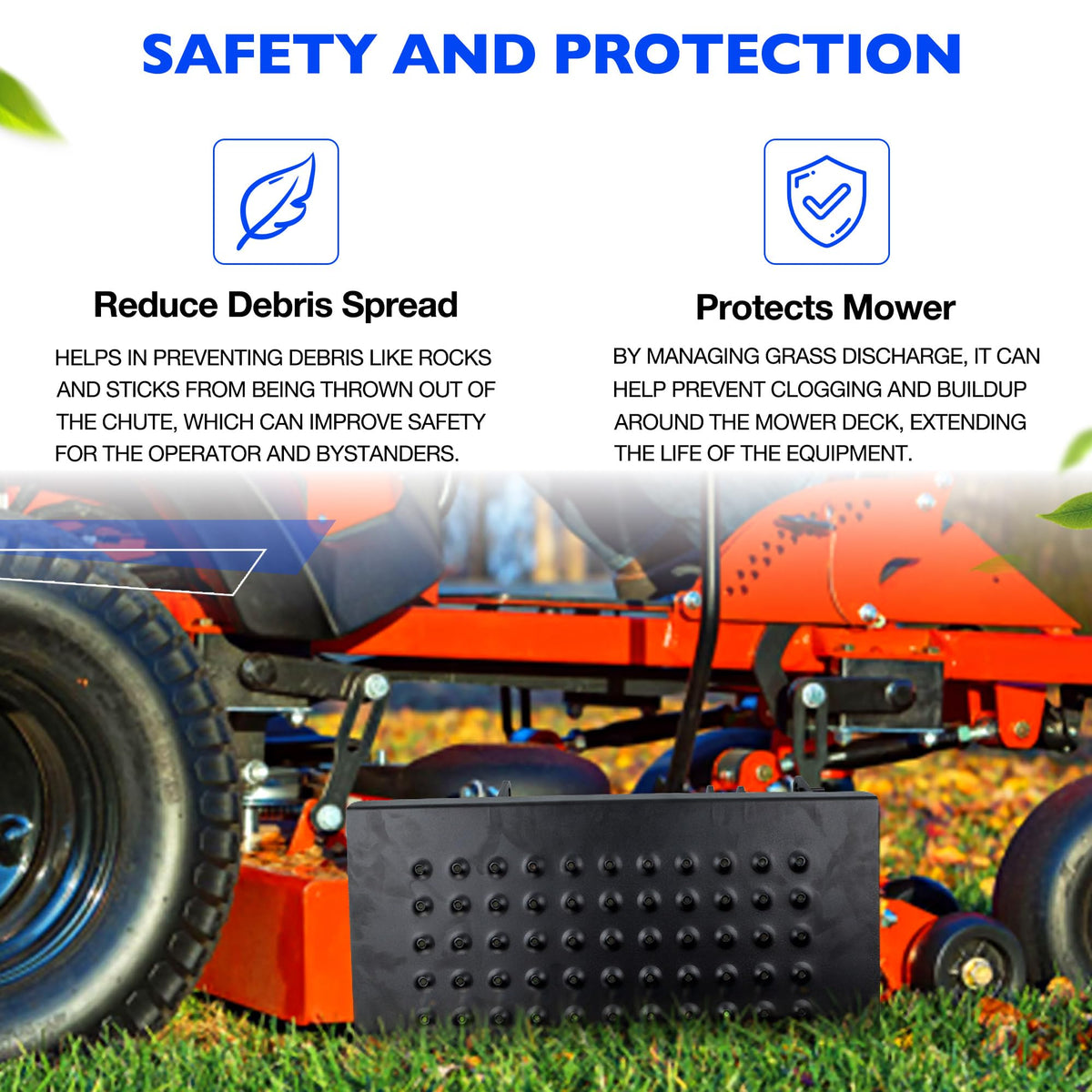 Misakomo Mower Chute Blocker fits Exmark and other brands for safer mowing.