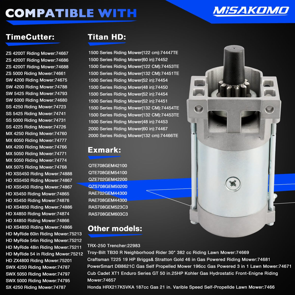 Misakomo starter motor for HD XS5450 delivers smooth, dependable start.