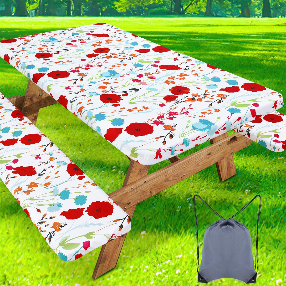 Misaya picnic table cover with flower pattern protects a 72x30 outdoor table for gatherings
