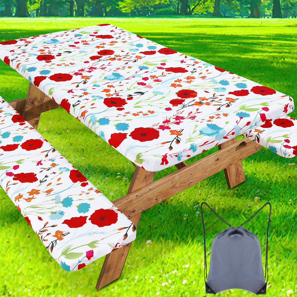 Misaya picnic table cover with flower pattern protects a 72x30 outdoor table for gatherings